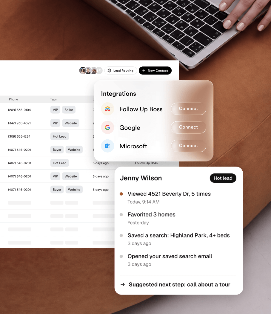 Rechat contacts list with integrations menu