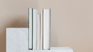stack of books on a shelf