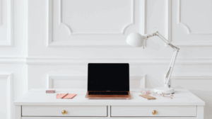 open laptop on a work desk