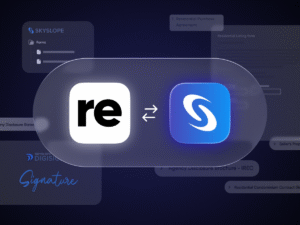 Rechat and SkySlope integration showing two platforms connected to sync transaction forms and documents.